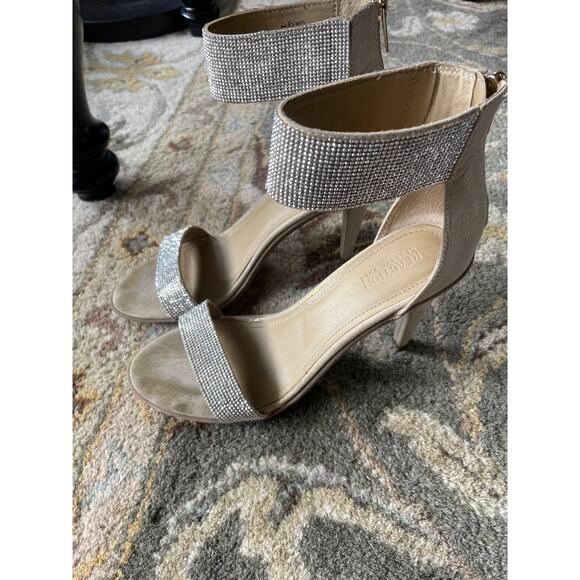 Kenneth Cole Reaction, Size 8.5 M, Champagne Gold Strappy Heels, SIlver Crystals - Picture 3 of 8